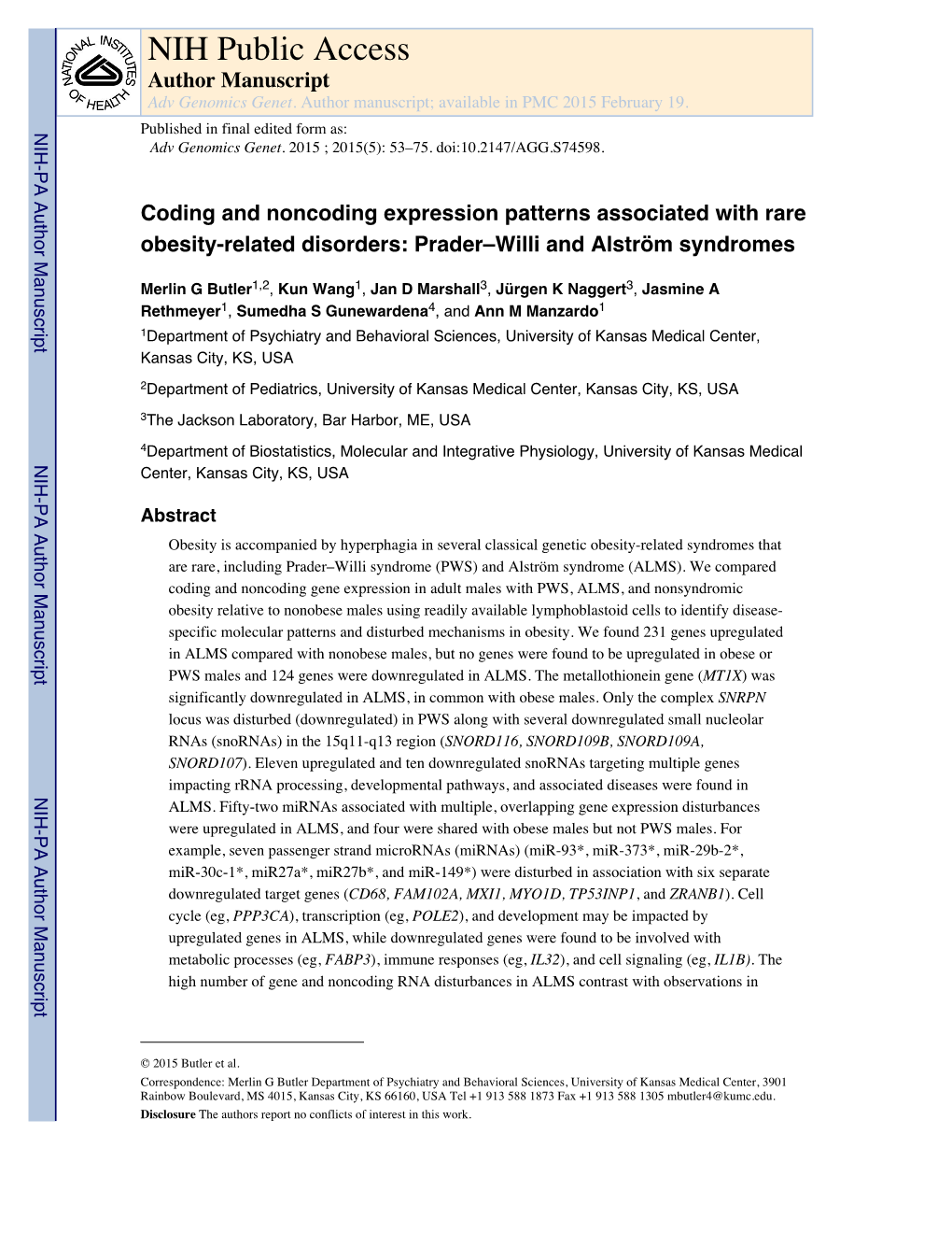 Coding and Noncoding Expression Patterns Associated with Rare Obesity-Related Disorders: Prader–Willi and Alström Syndromes