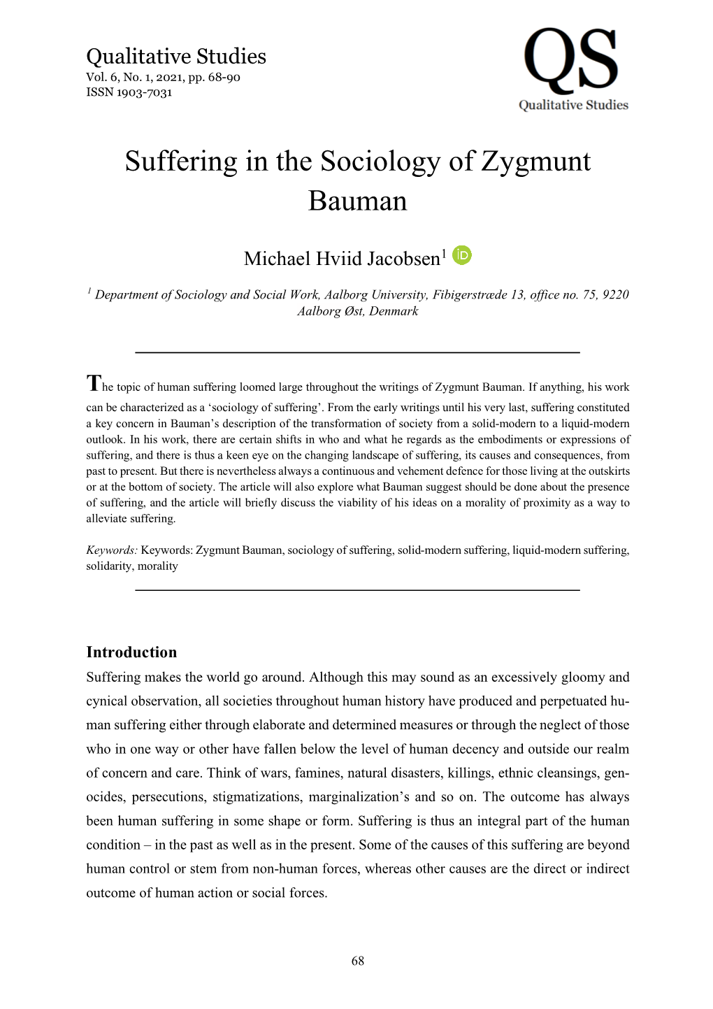 Suffering in the Sociology of Zygmunt Bauman