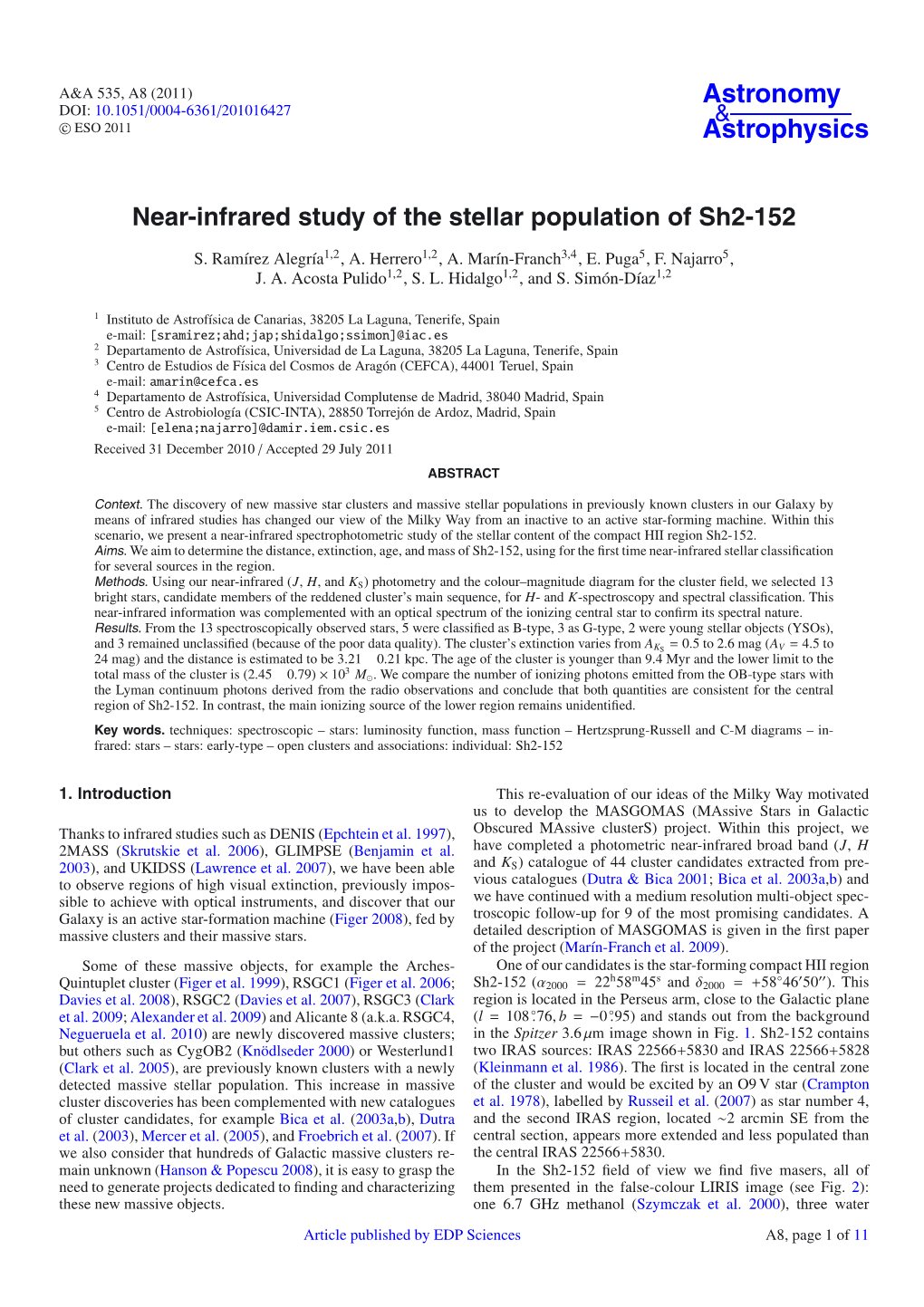 Near-Infrared Study of the Stellar Population of Sh2-152