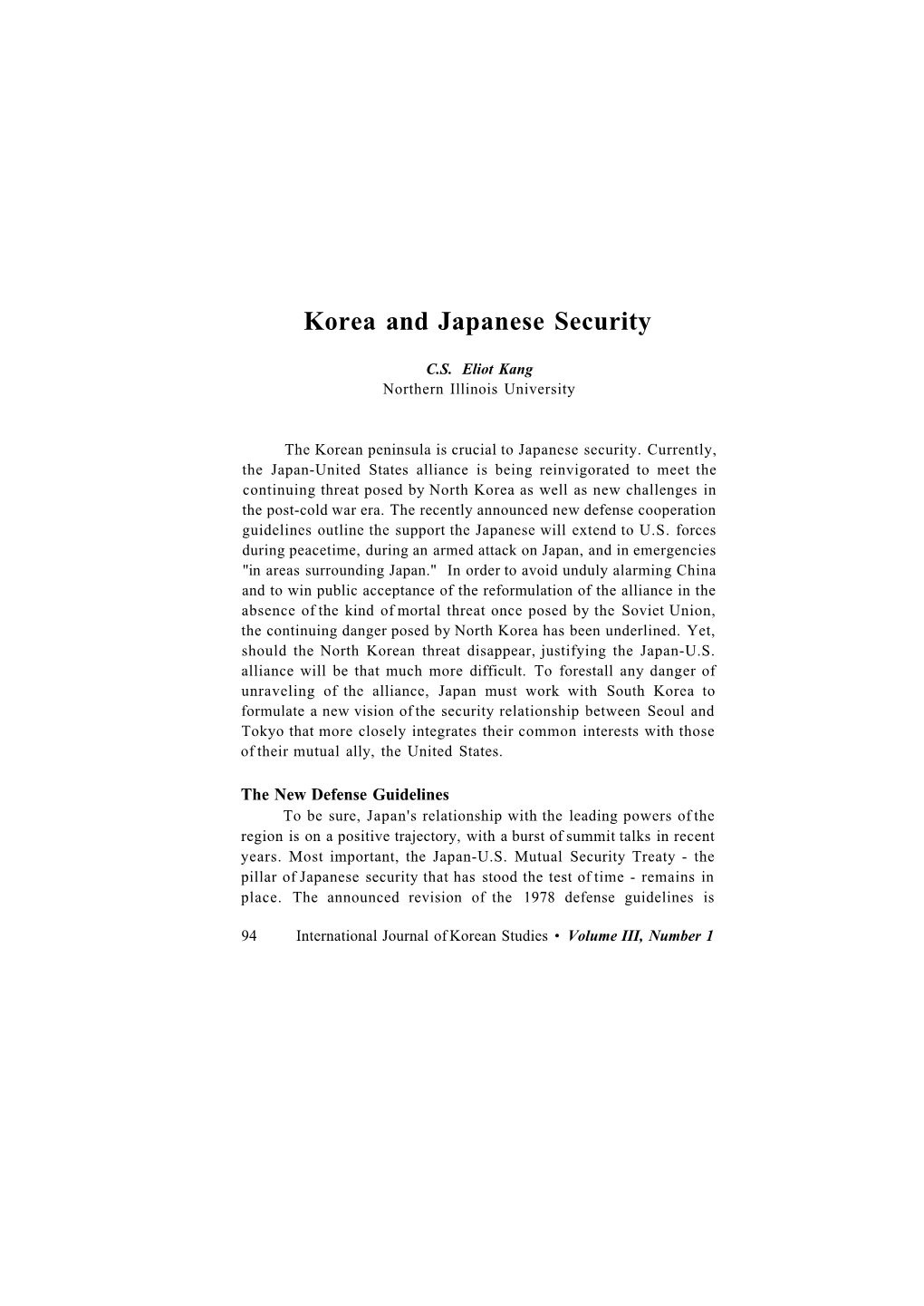 Korea and Japanese Security