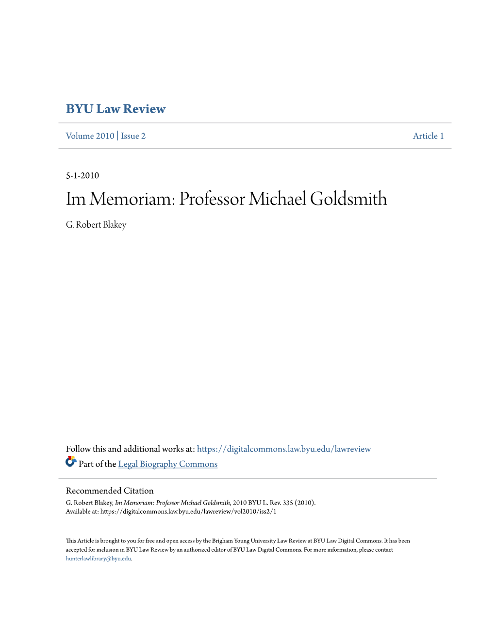 Im Memoriam: Professor Michael Goldsmith G