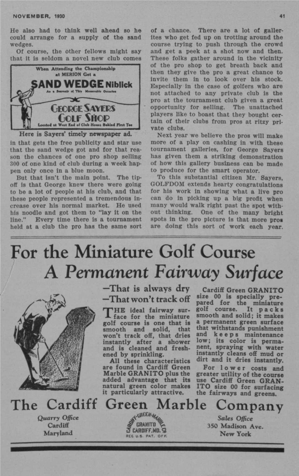 For the Miniature Golf Course a Permanent Fairway Surface