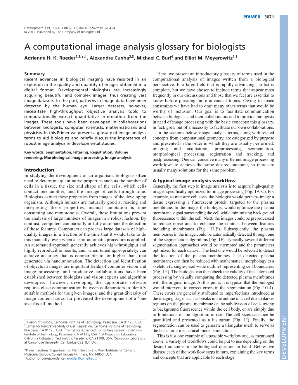A Computational Image Analysis Glossary for Biologists Adrienne H