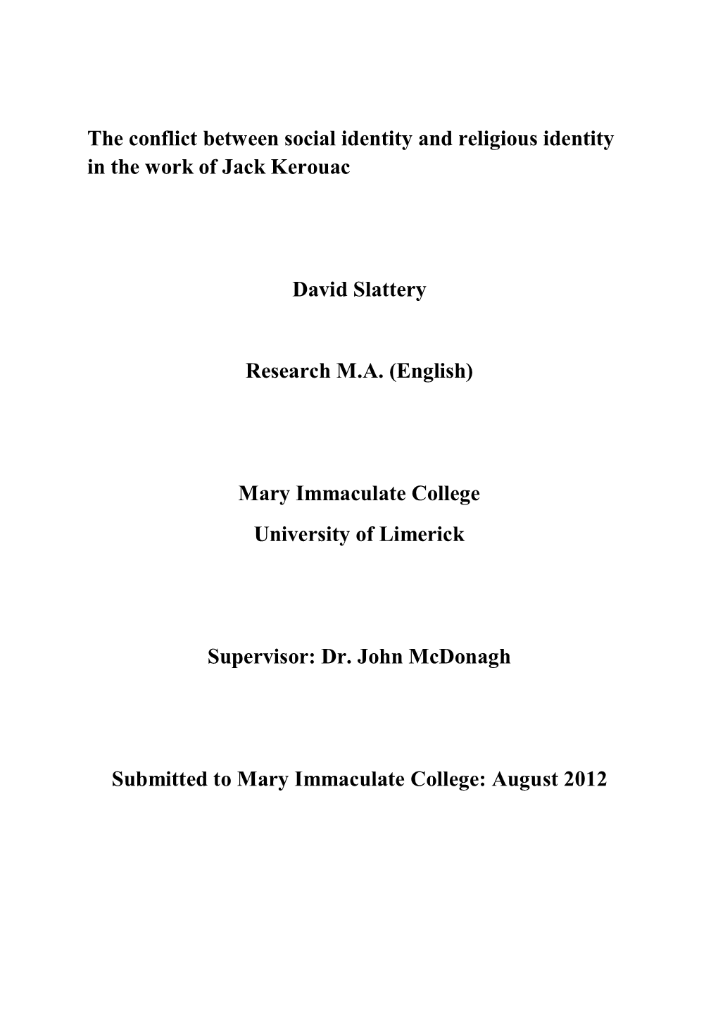 The Conflict Between Social Identity and Religious Identity in the Work of Jack Kerouac