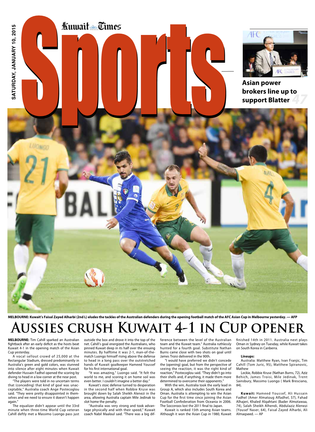 Aussies Crush Kuwait 4-1 in Cup Opener