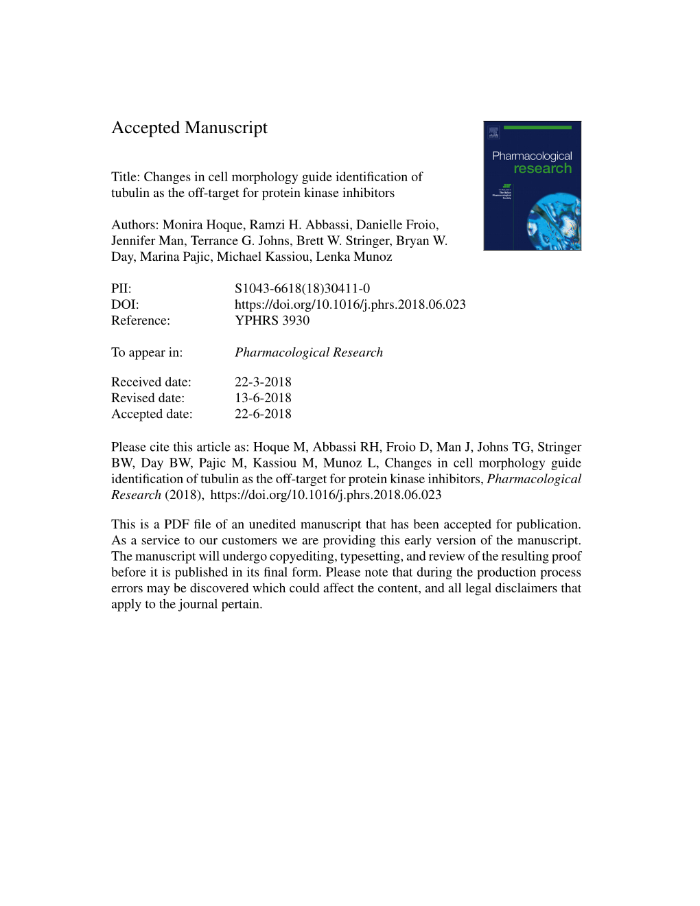 Changes in Cell Morphology Guide Identification of Tubulin As the Off-Target for Protein Kinase