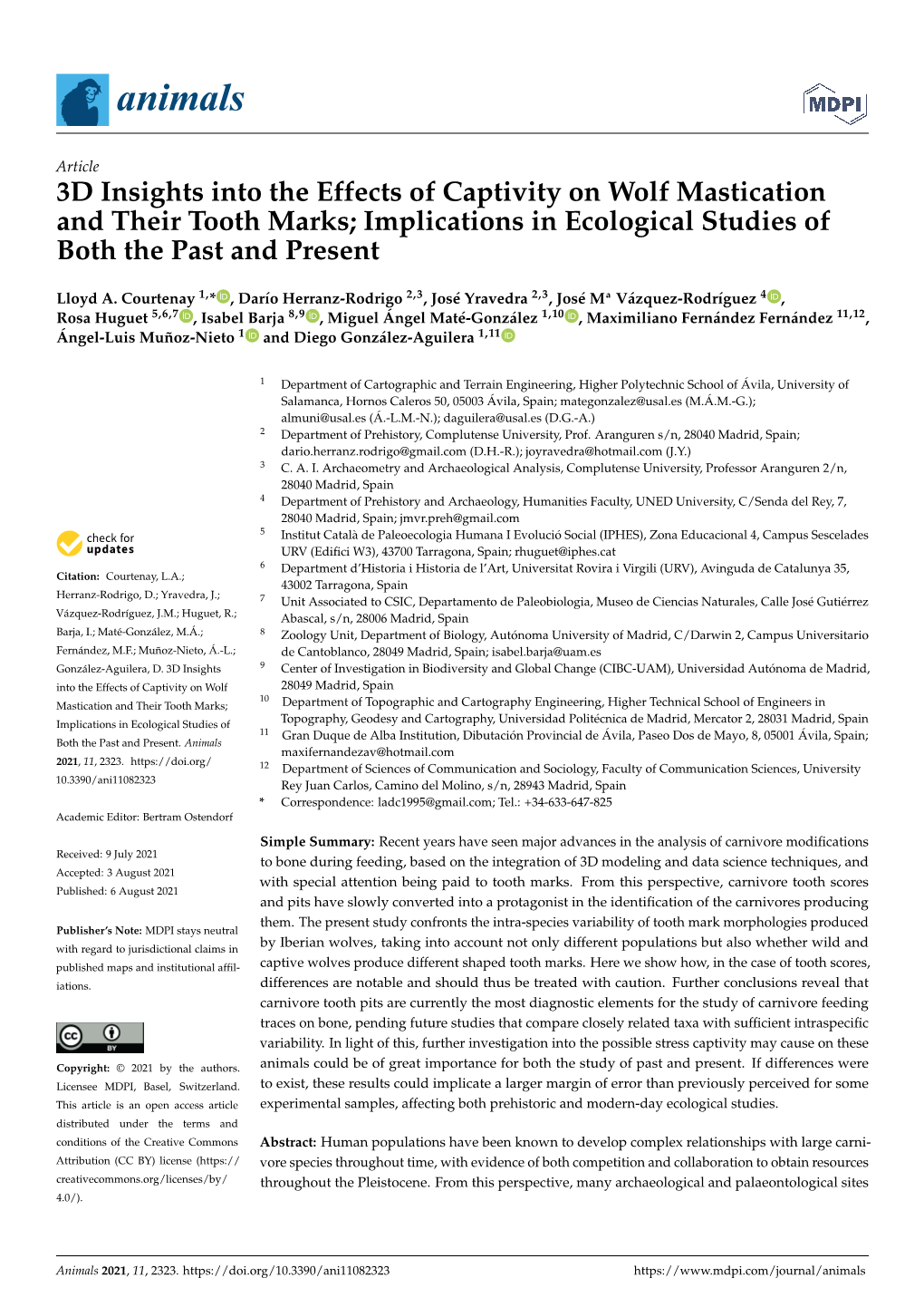 3D Insights Into the Effects of Captivity on Wolf Mastication and Their Tooth Marks; Implications in Ecological Studies of Both the Past and Present