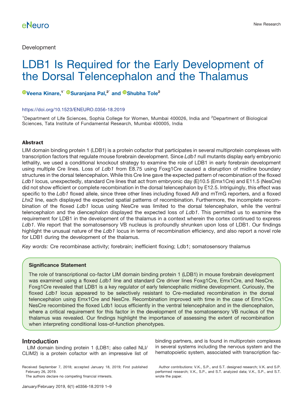 LDB1 Is Required for the Early Development of the Dorsal Telencephalon and the Thalamus