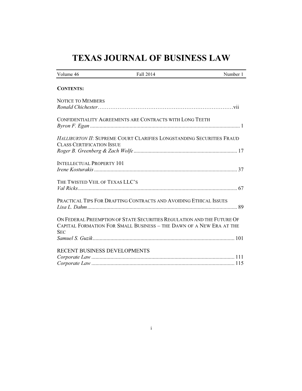 Texas Journal of Business Law