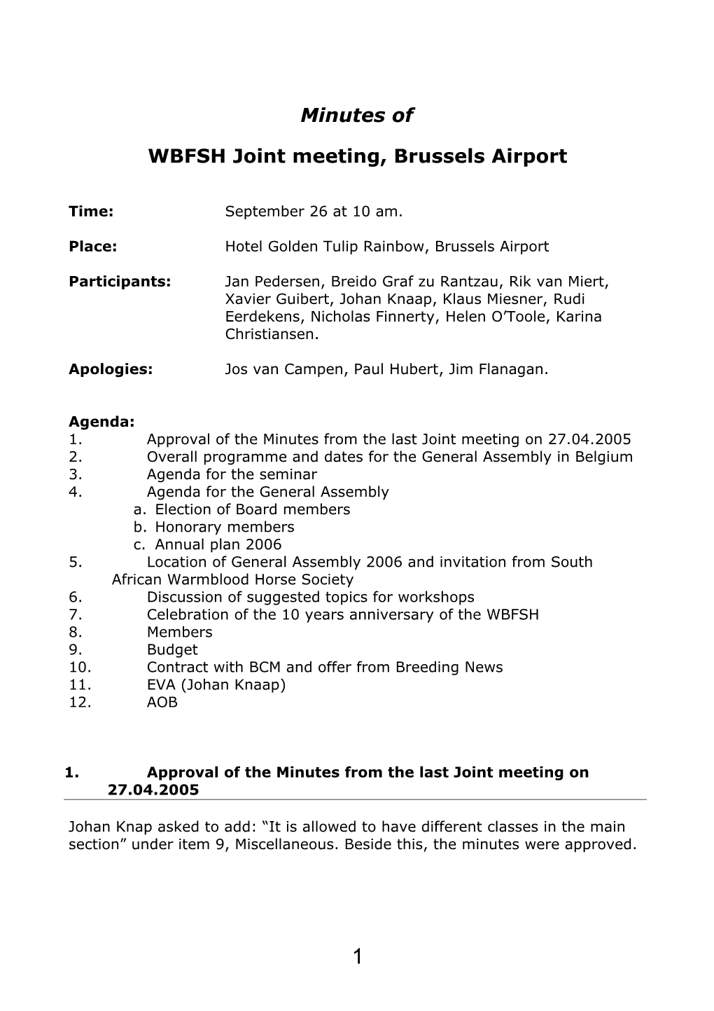 WBFSH Joint Meeting, Brussels Airport