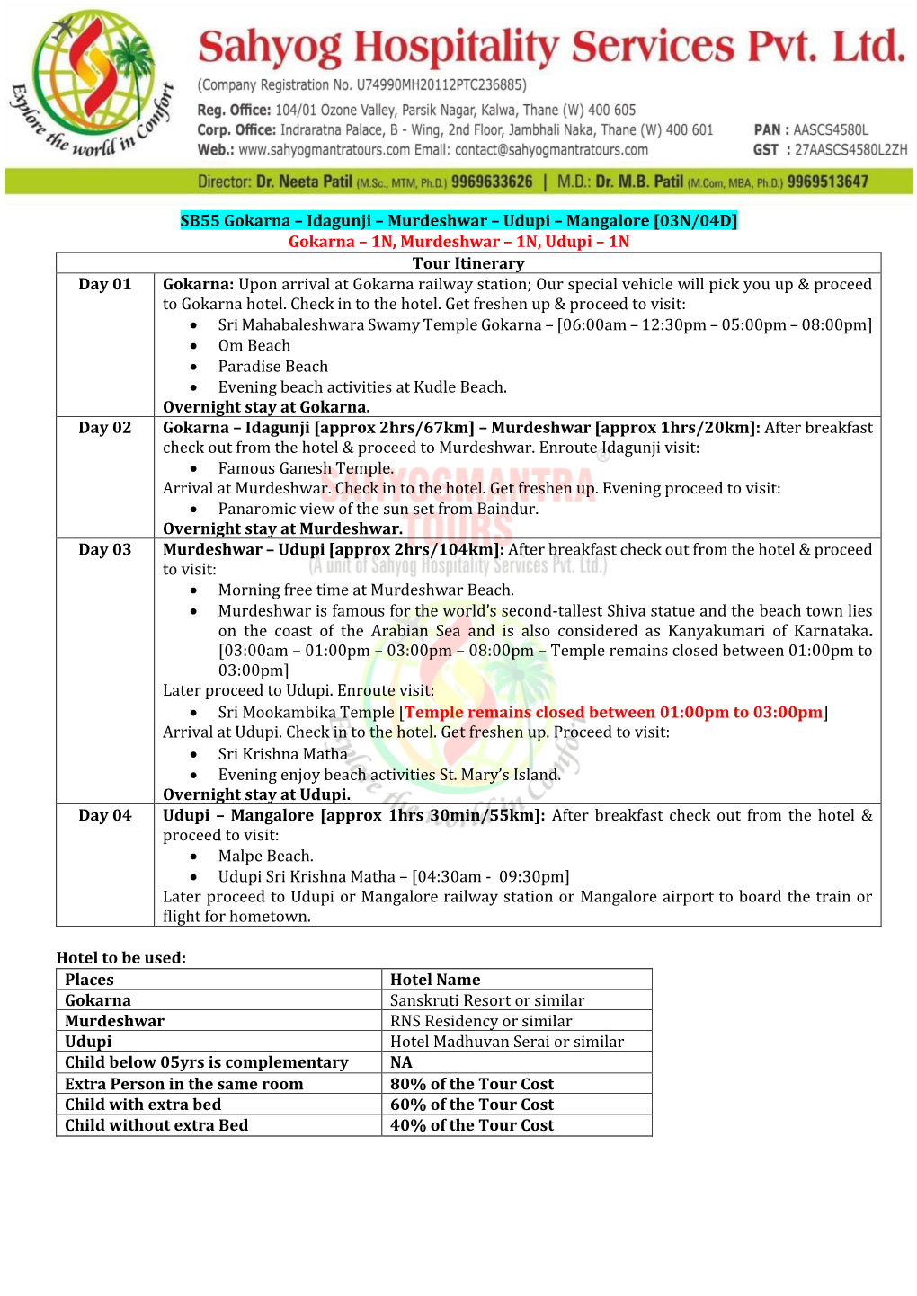 SB55 Gokarna – Idagunji – Murdeshwar – Udupi – Mangalore