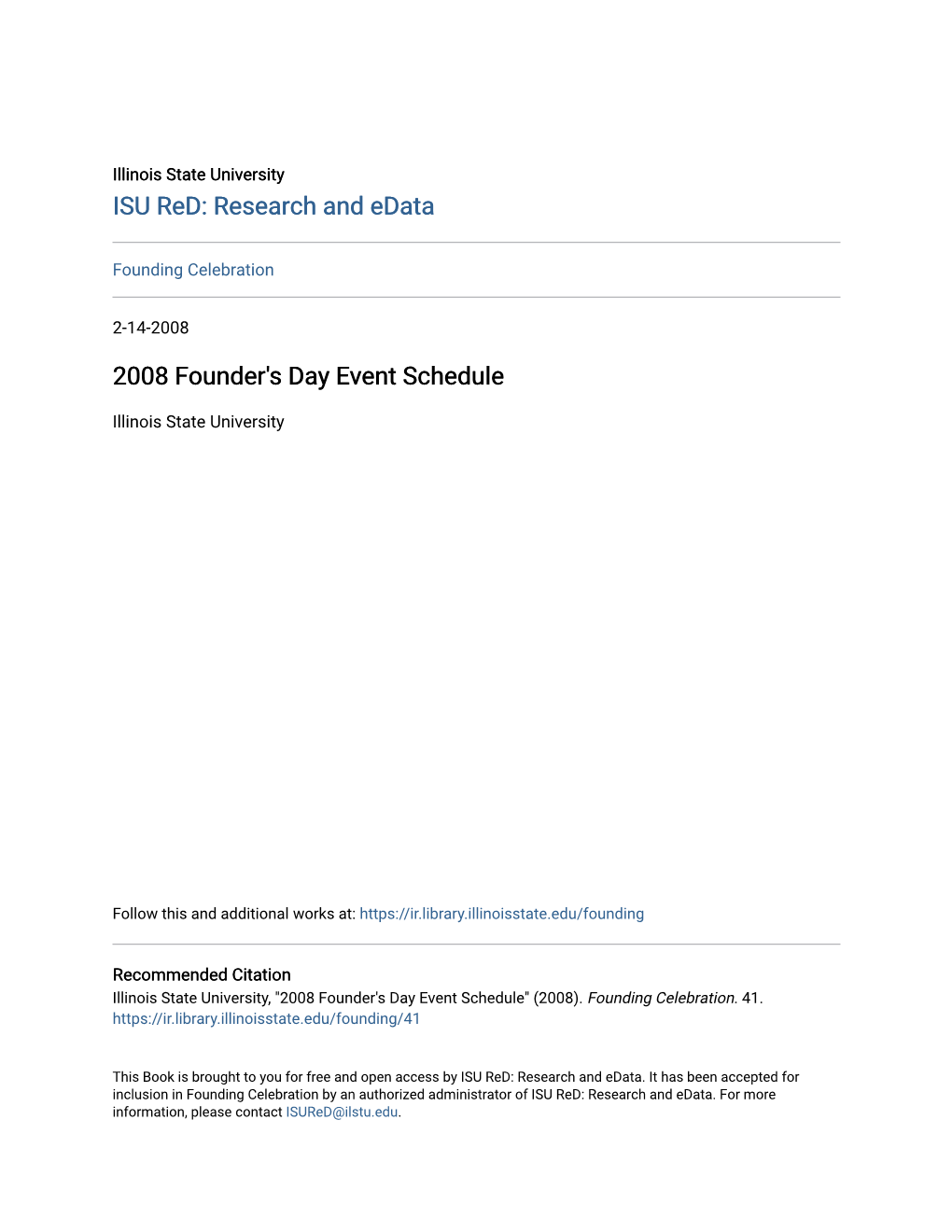 2008 Founder's Day Event Schedule