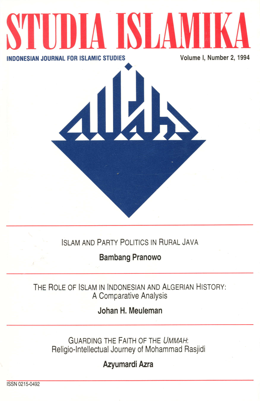 Studmislmiru INDONESIAN JOURNAL for ISLAMIG STUDIES Volume L, Number 2, 1994