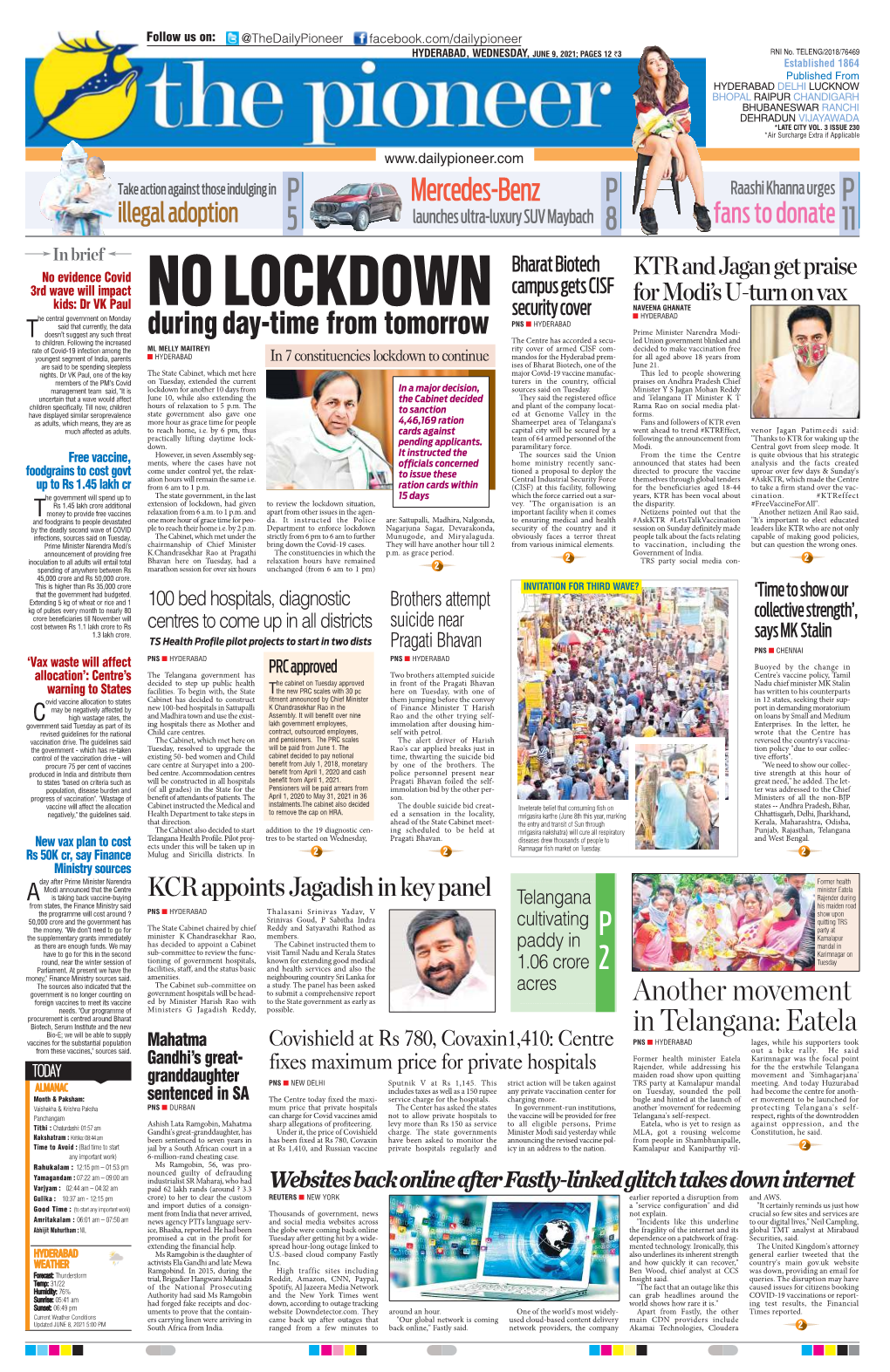 HYDERABAD, WEDNESDAY, JUNE 9, 2021; PAGES 12 `3 RNI No