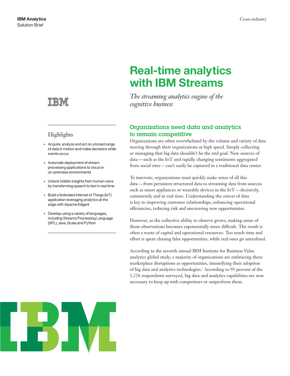 Real-Time Analytics with IBM Streams the Streaming Analytics Engine of the Cognitive Business