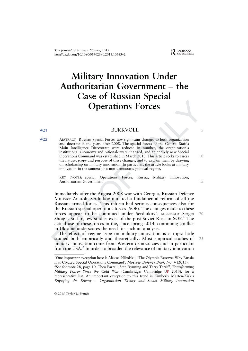 The Case of Russian Special Operations Forces