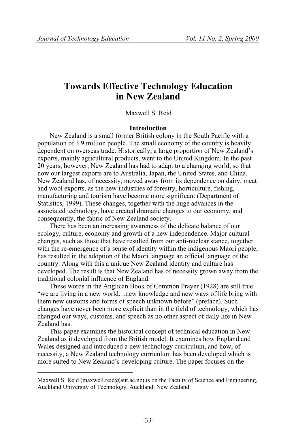Towards Effective Technology Education in New Zealand