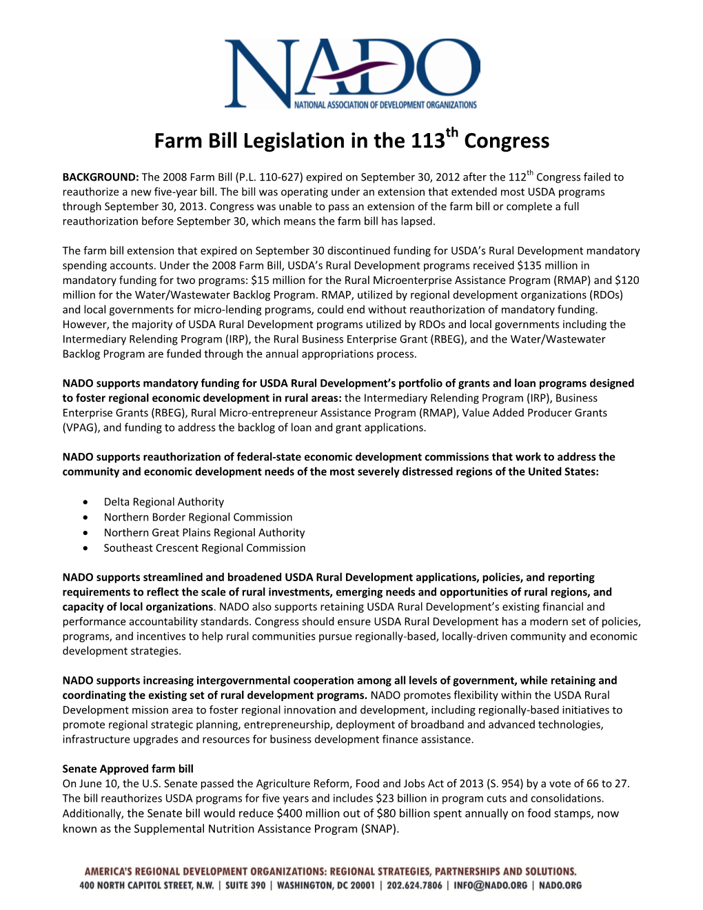Farm Bill Legislation in the 113 Congress