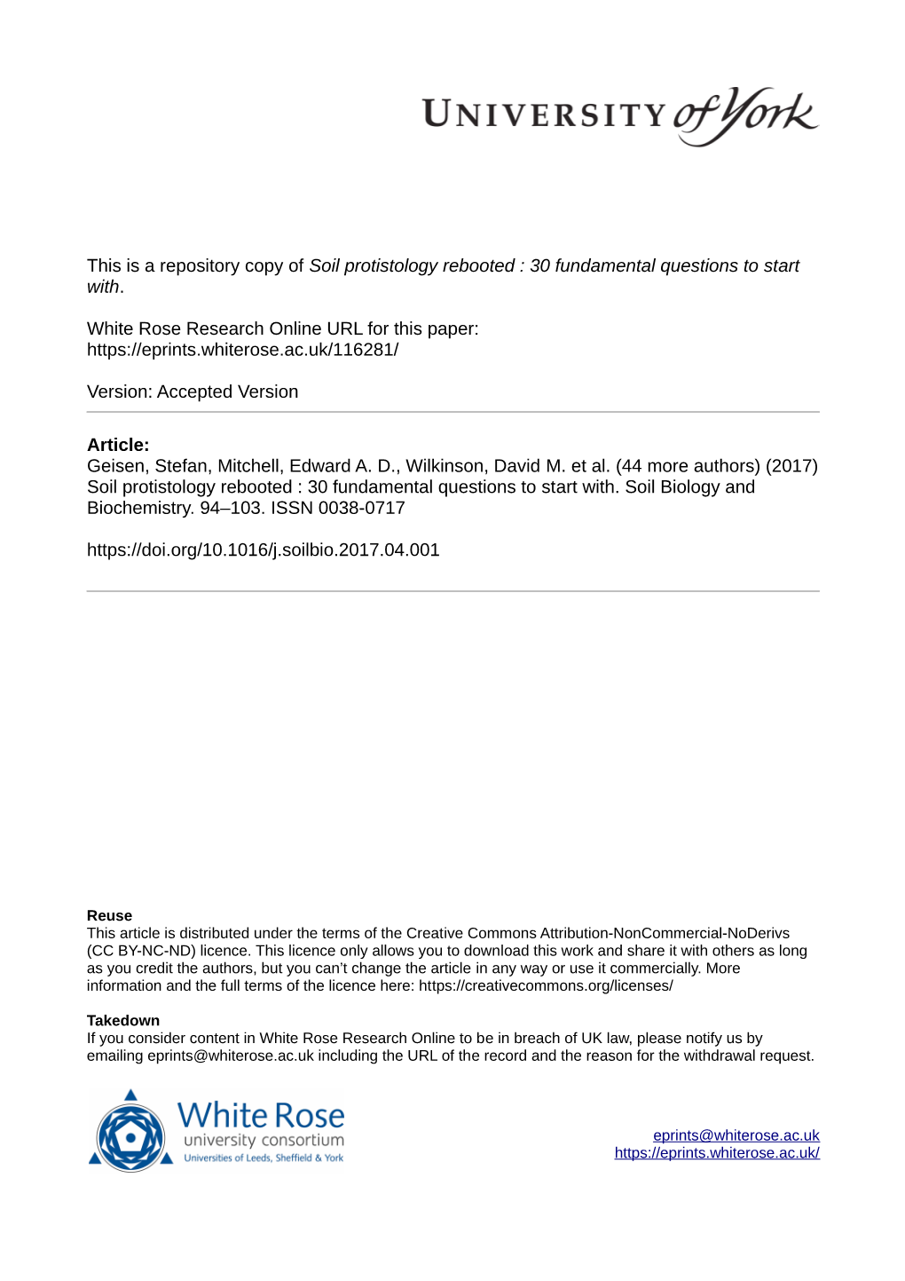 Soil Protistology Rebooted : 30 Fundamental Questions to Start With