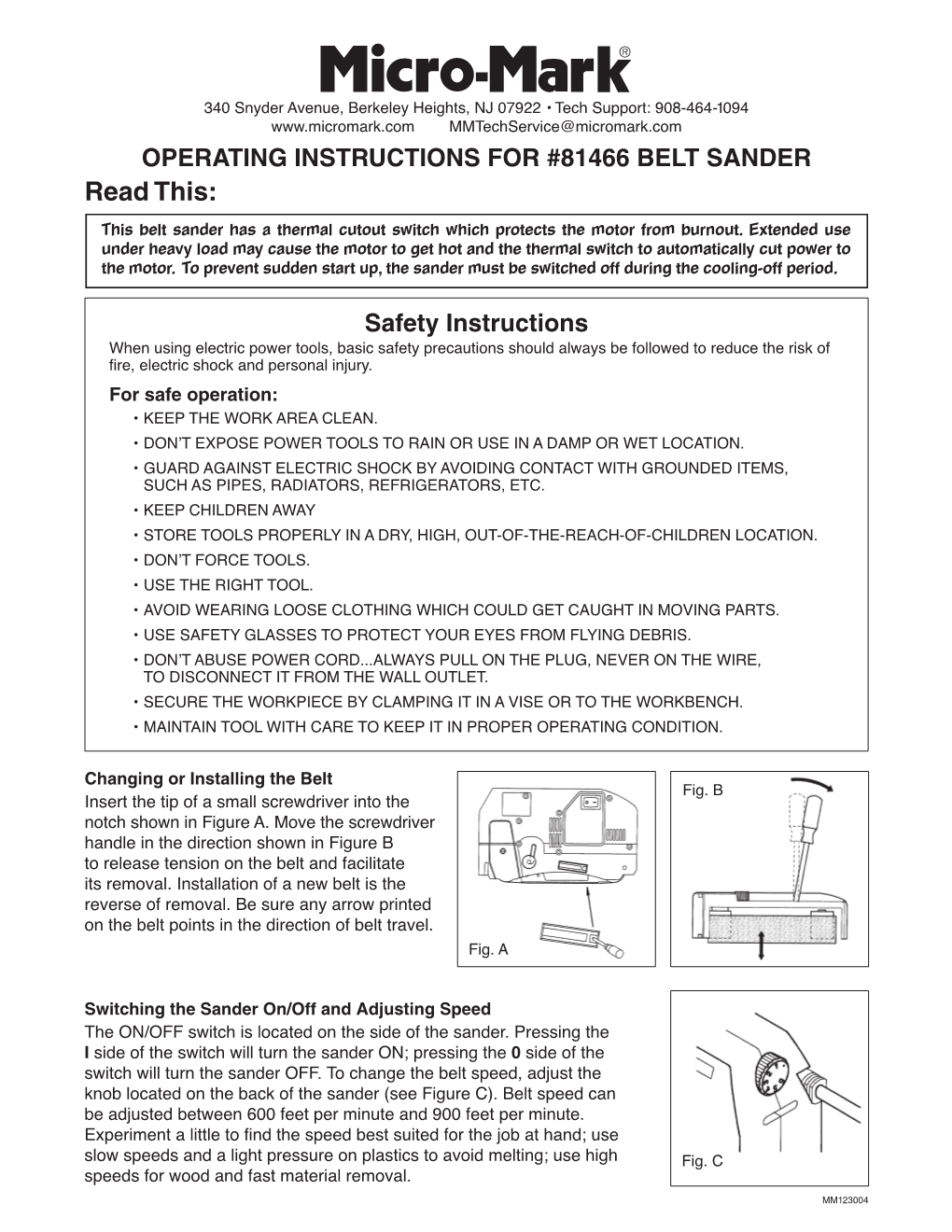 81466 BELT SANDER Read This