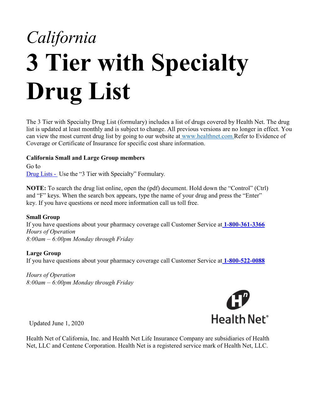 California 3 Tier with Specialty Drug List