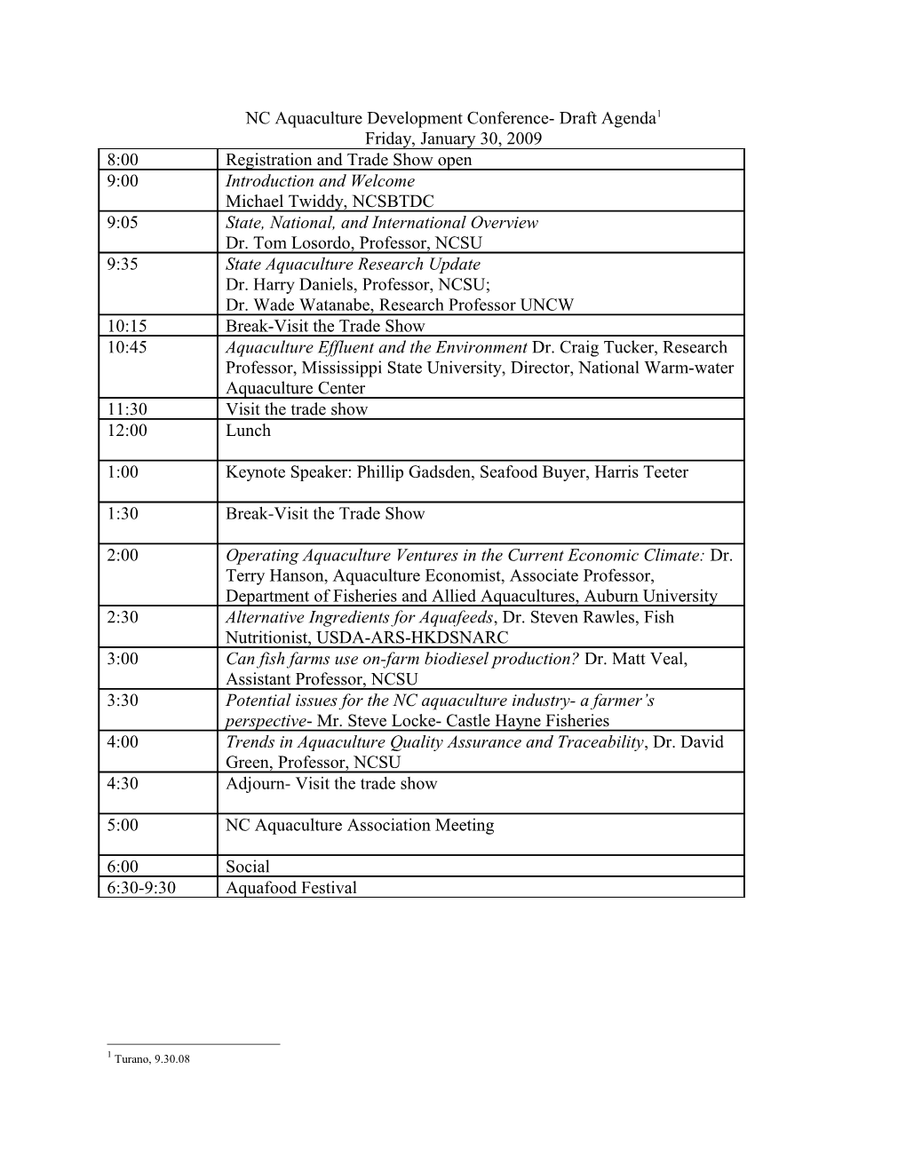 NC Aquaculture Development Conference- Draft Agenda 1