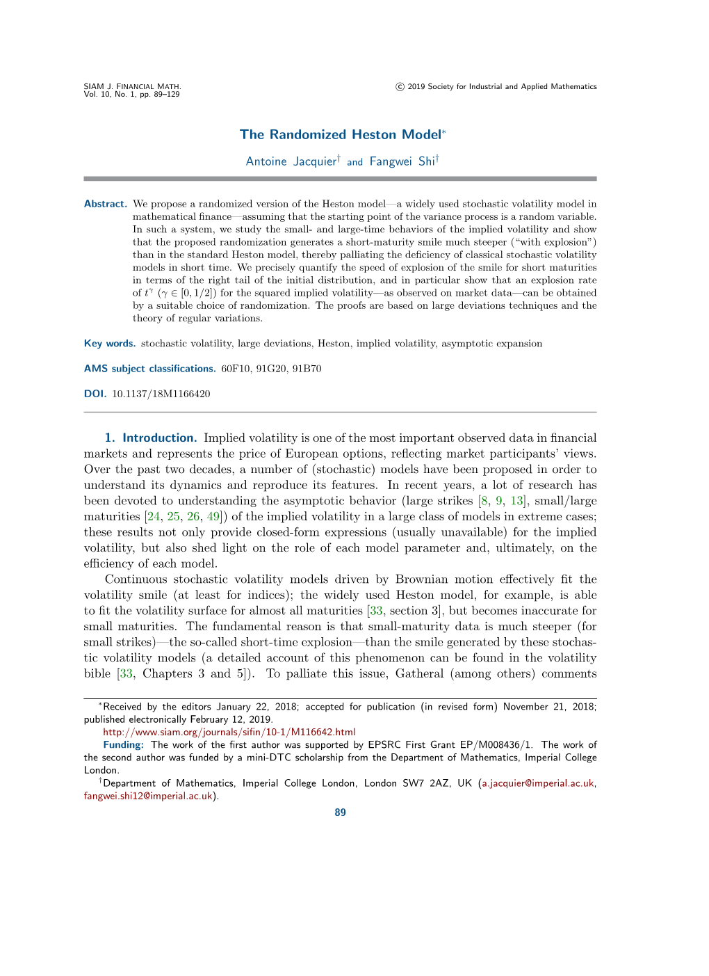 The Randomized Heston Model\Ast