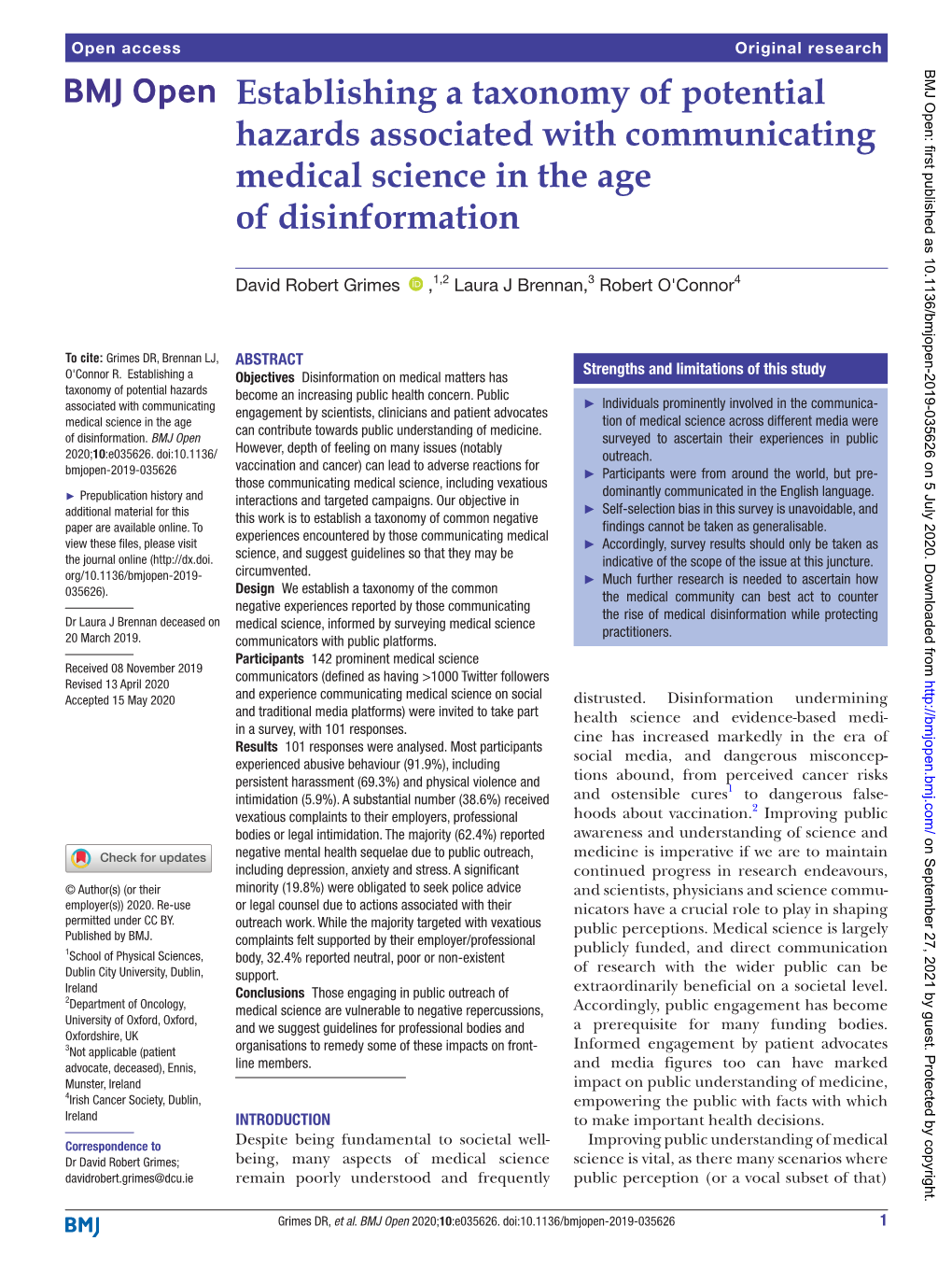 Establishing a Taxonomy of Potential Hazards Associated with Communicating Medical Science in the Age of Disinformation