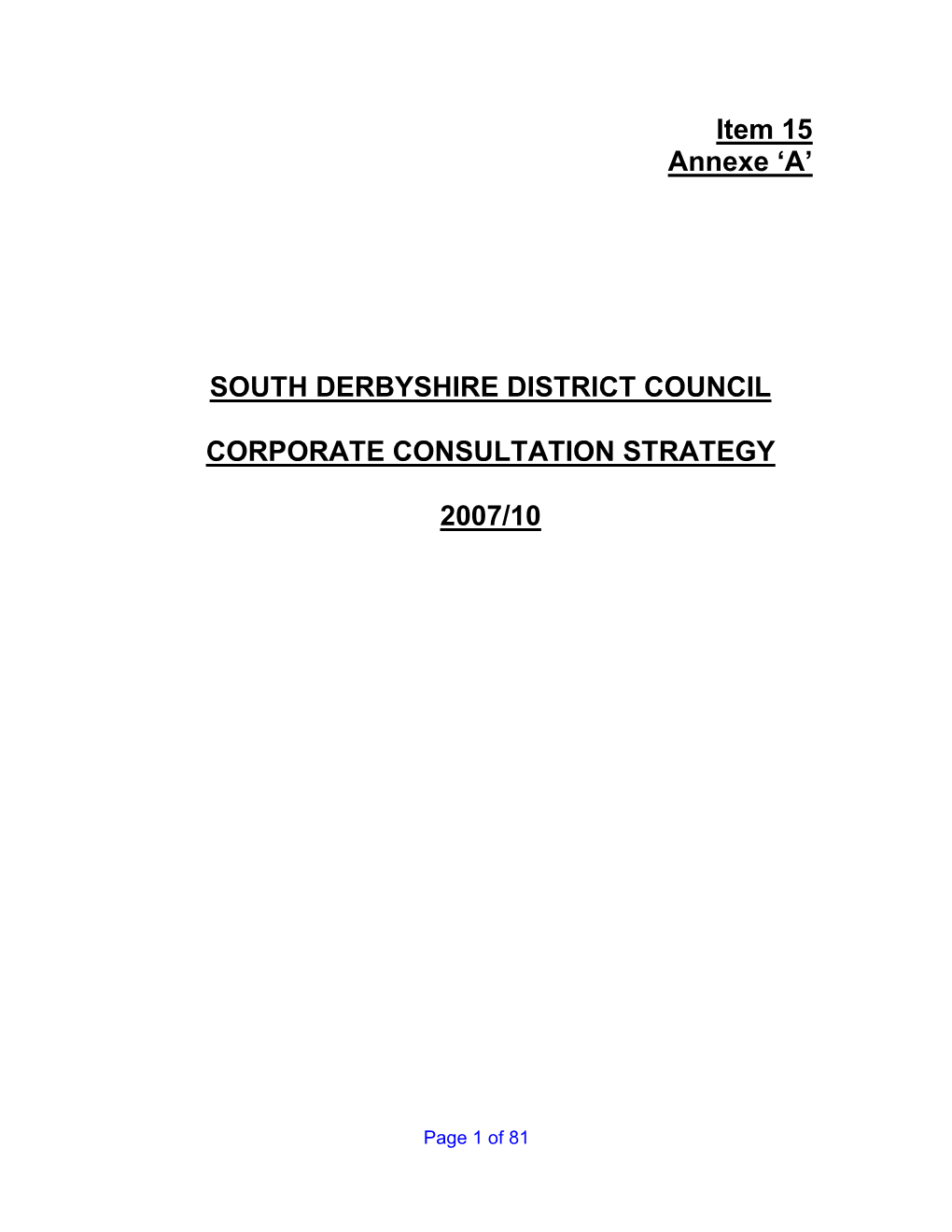 South Derbyshire Council's Draft Consultation Strategy