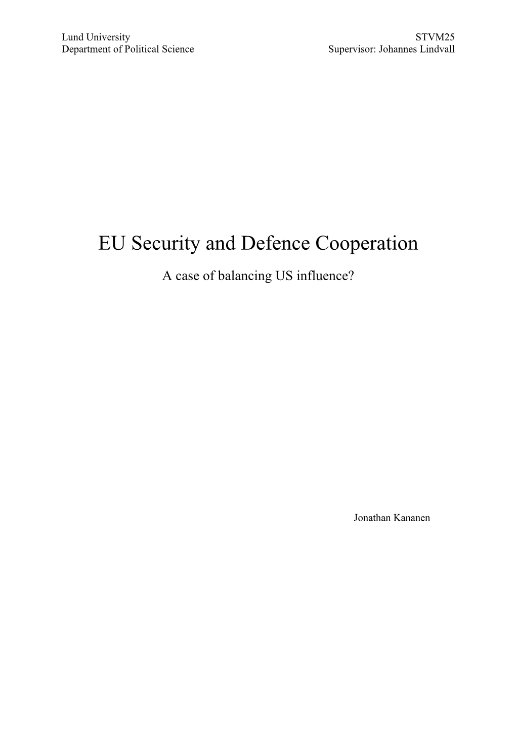 EU Security and Defence Cooperation