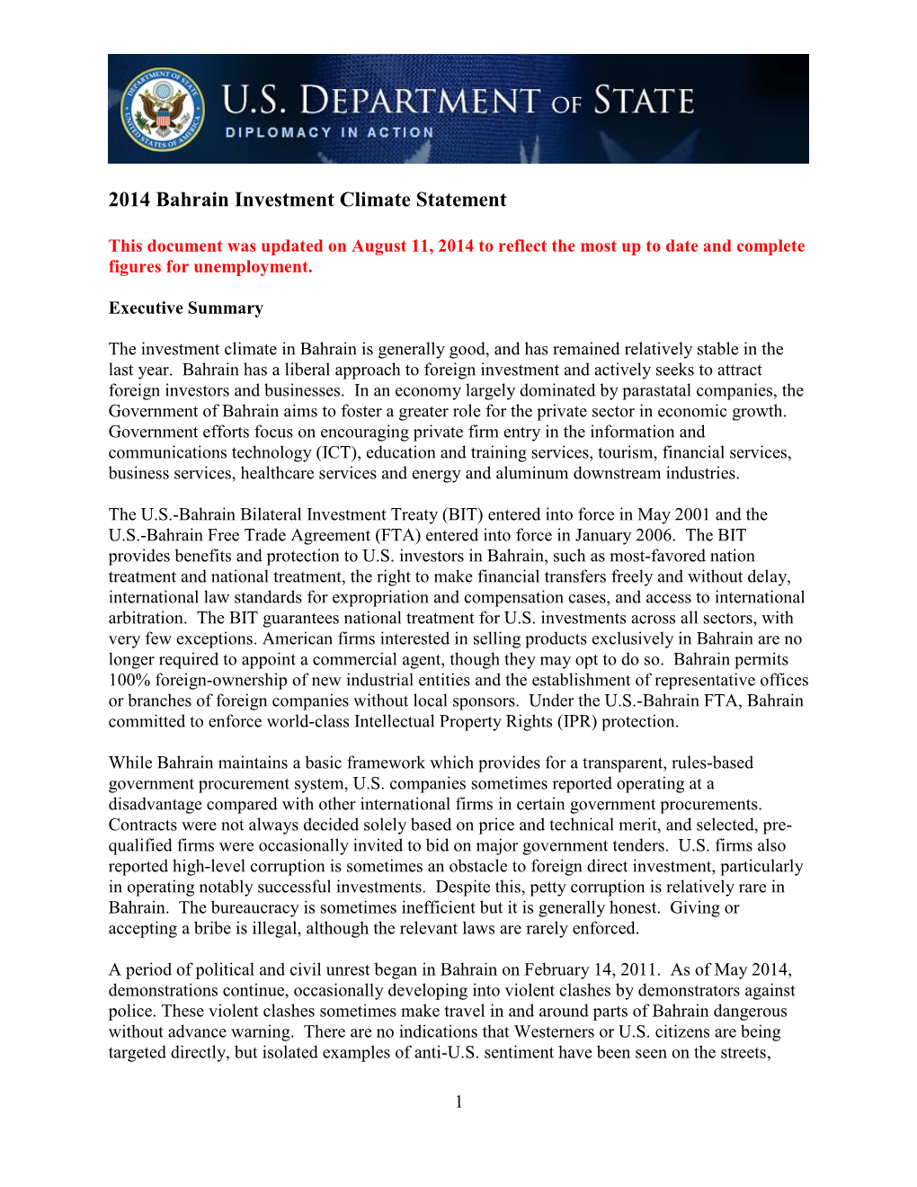2014 Bahrain Investment Climate Statement
