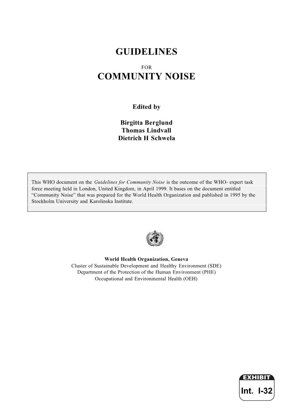 Guidelines for Community Noise (1999)