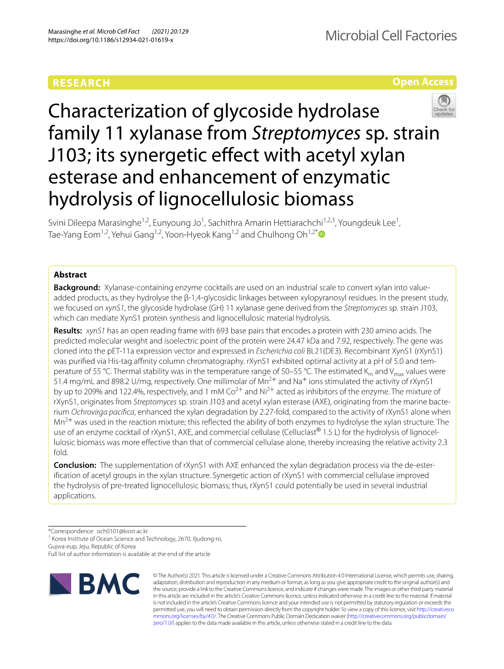 Characterization of Glycoside Hydrolase Family 11 Xylanase from Streptomyces Sp. Strain J103