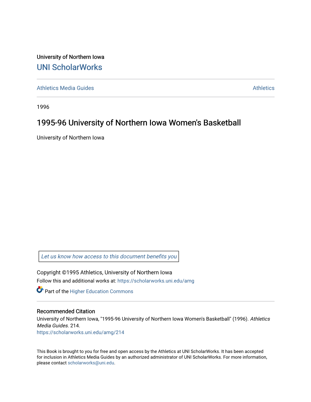 1995-96 University of Northern Iowa Women's Basketball