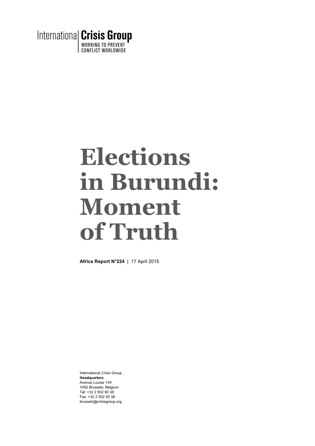 Elections in Burundi: Moment of Truth