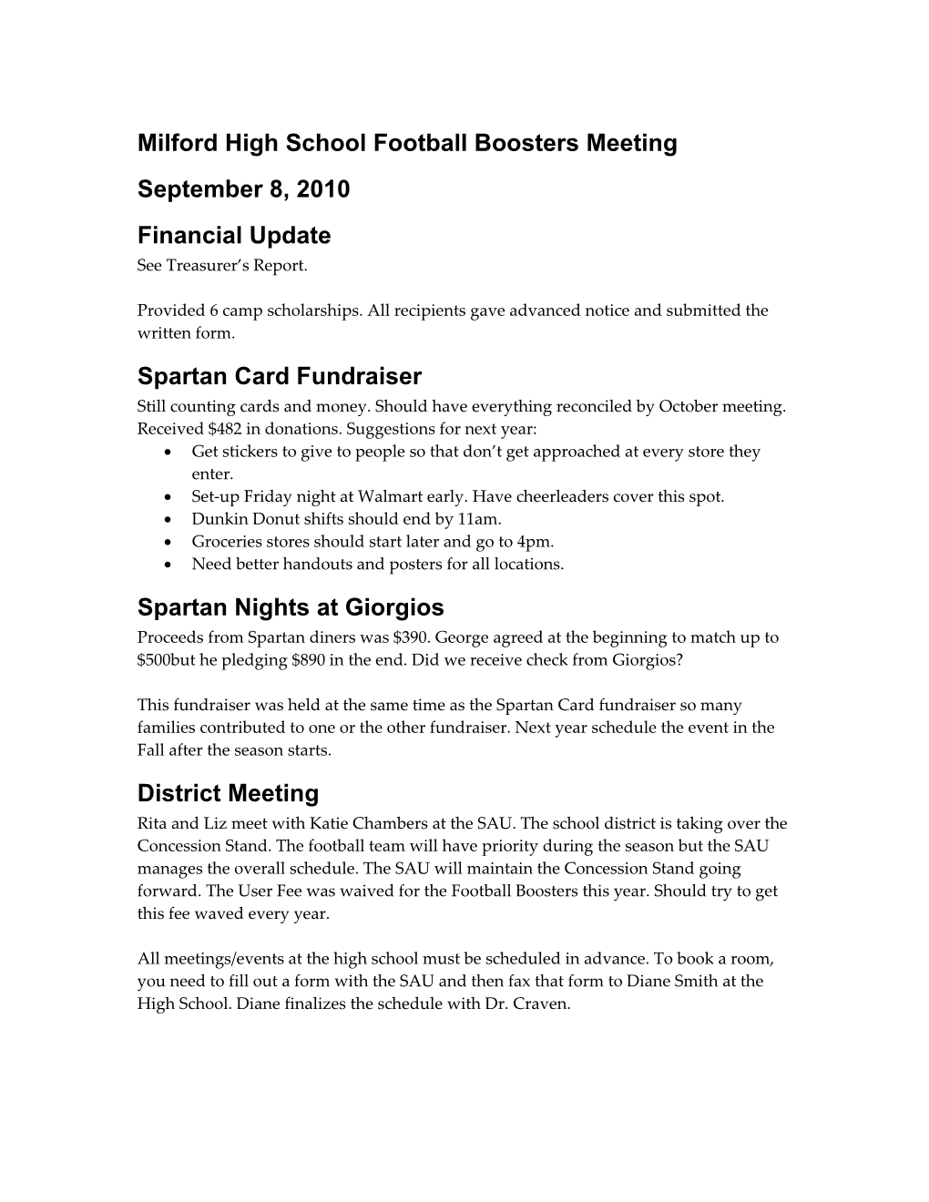 Milford High School Football Boosters Meeting