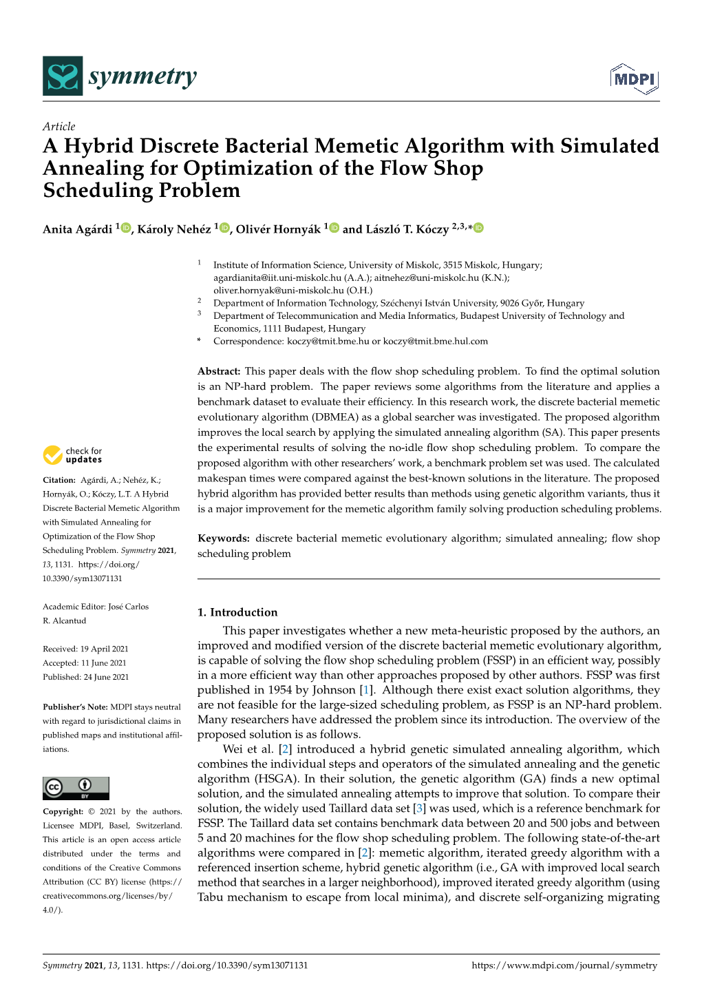 A Hybrid Discrete Bacterial Memetic Algorithm with Simulated Annealing for Optimization of the Flow Shop Scheduling Problem