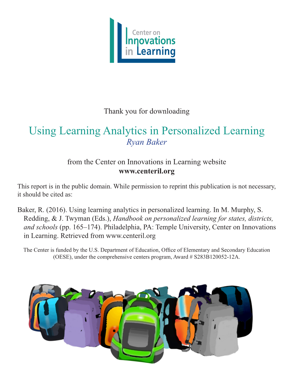 Using Learning Analytics in Personalized Learning Ryan Baker
