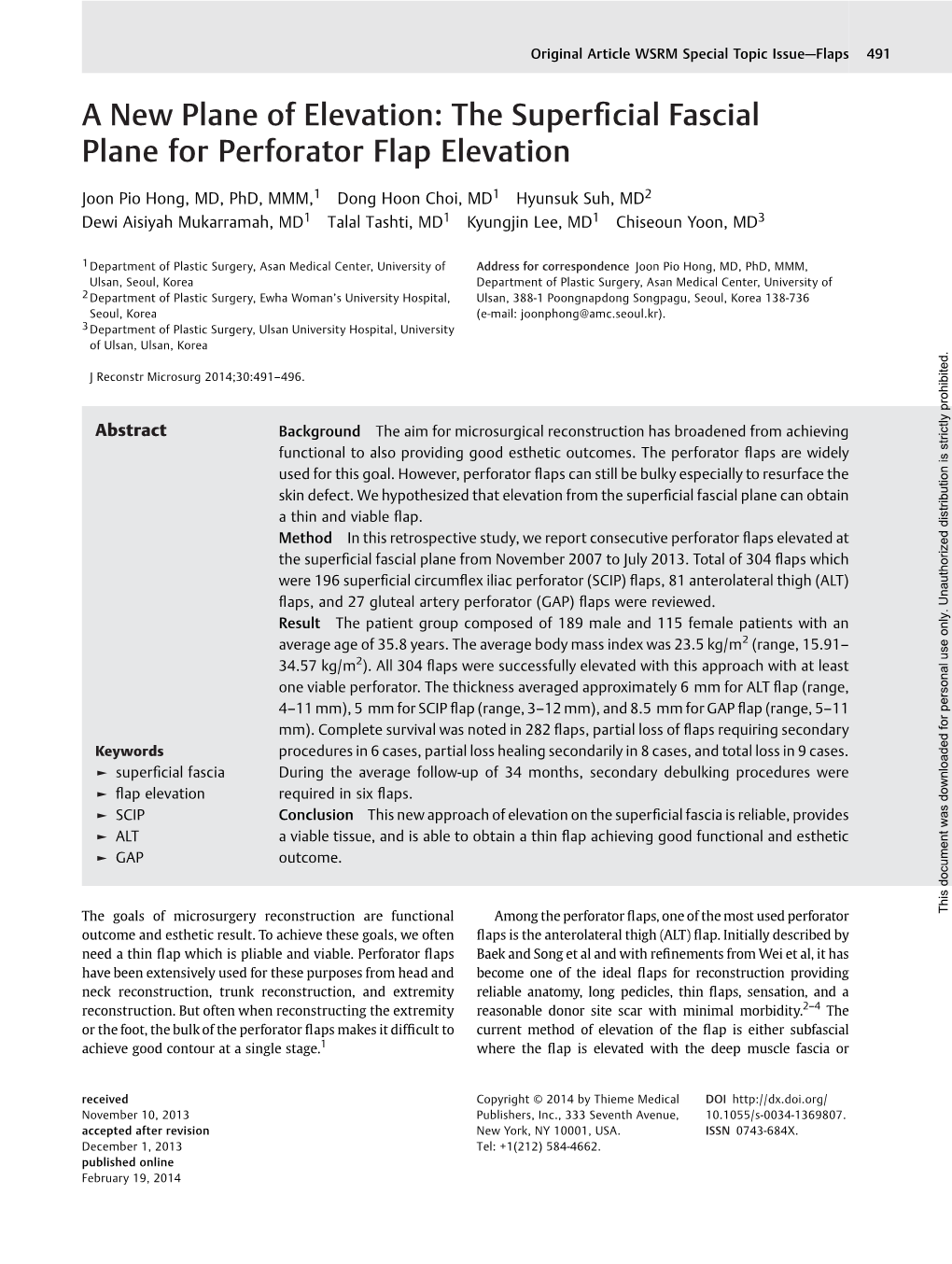 The Superficial Fascial Plane for Perforator Flap Elevation