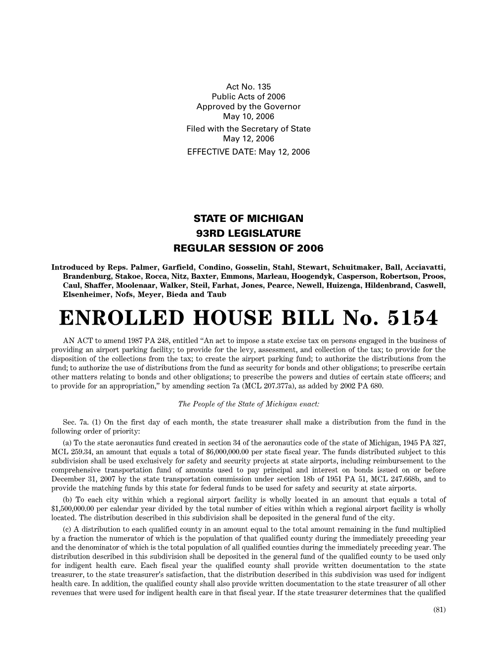 ENROLLED HOUSE BILL No. 5154