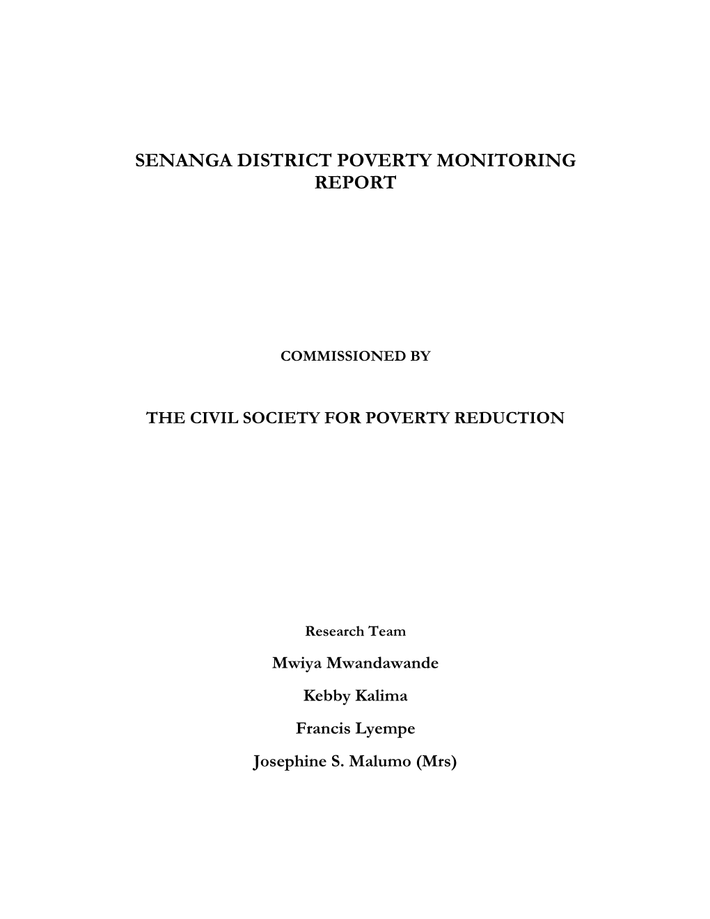 Senanga District Poverty Monitoring Report