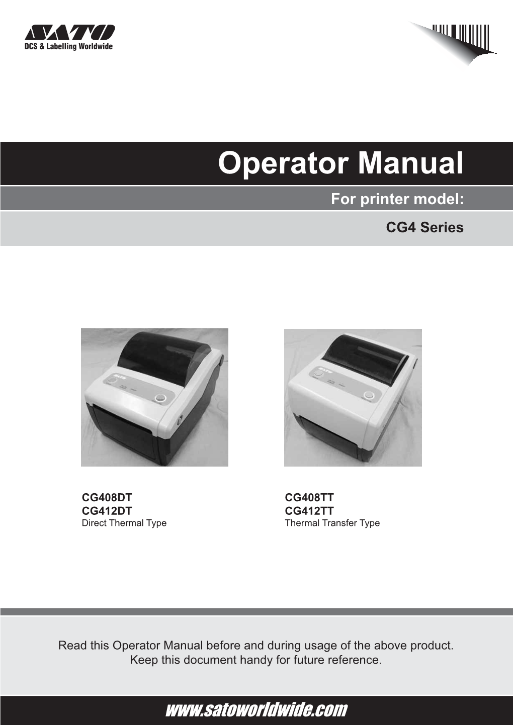 Operator Manual for Printer Model: CG4 Series