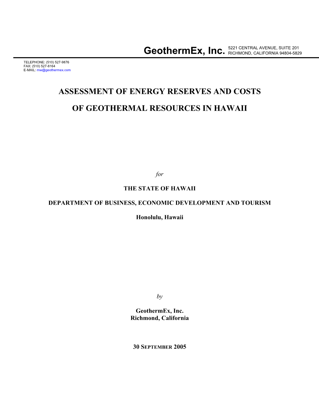 Assessment of Energy Reserves and Costs