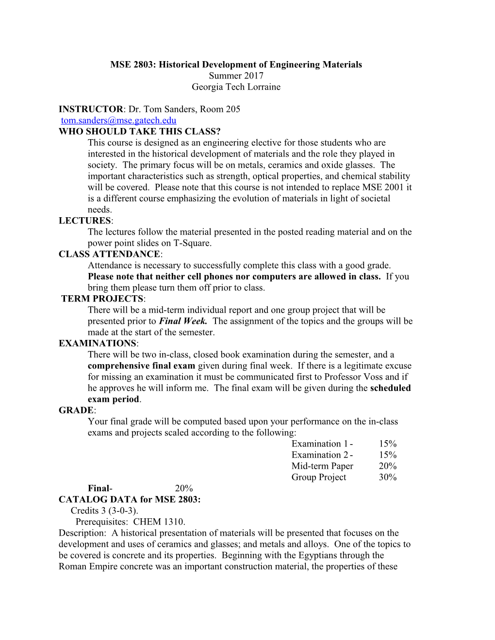 MSE 2001B: Principles and Applications of Engineering Materials