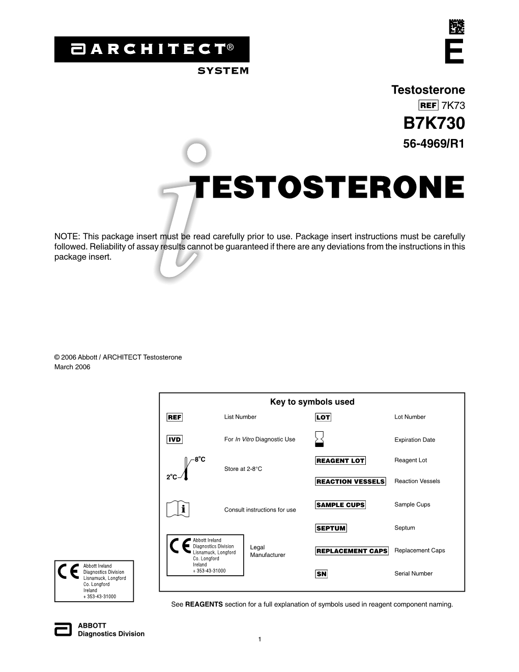 Testosterone 7K73 B7K730 56-4969/R1 TESTOSTERONE