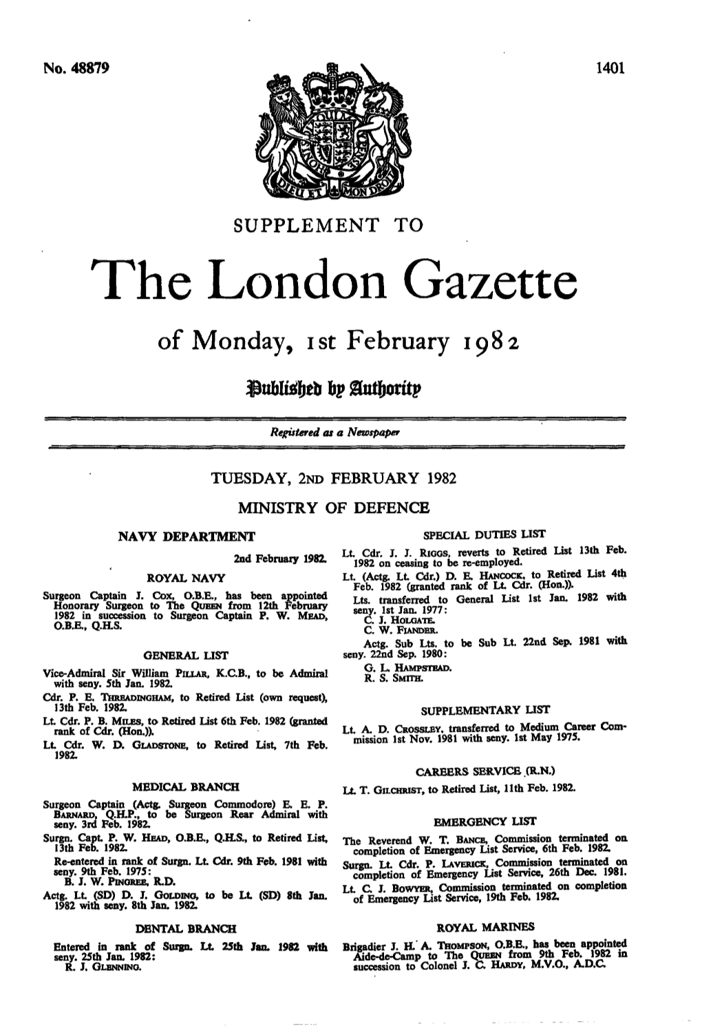 The London Gazette of Monday, Ist February 1982 Lip Gutyoritp