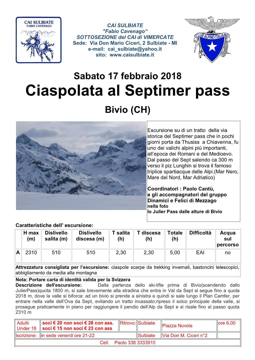 Ciaspolata Al Septimer Pass Bivio (CH)