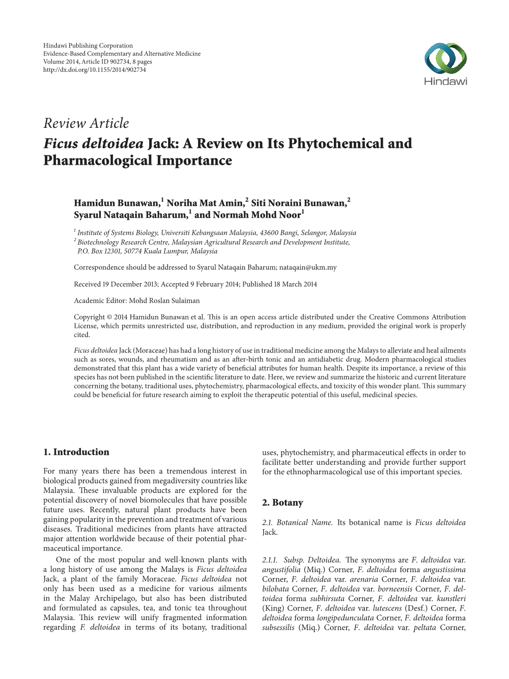 Ficus Deltoidea Jack: a Review on Its Phytochemical and Pharmacological Importance