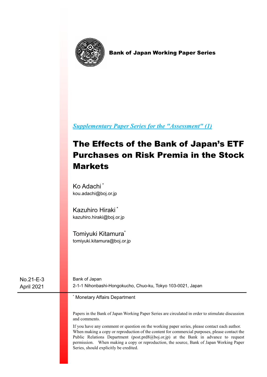 The Effects of the Bank of Japan's ETF Purchases on Risk Prem
