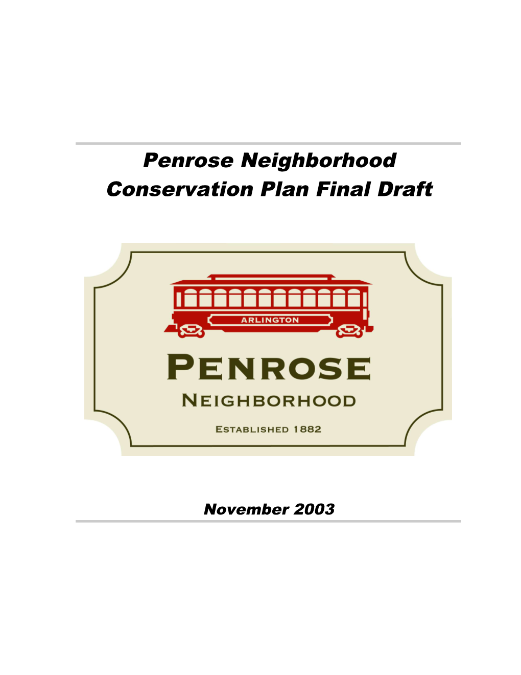 Penrose Neighborhood Conservation Plan Final Draft